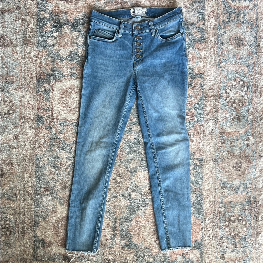 Free People Light Blue Button-Fly Skinny Jeans